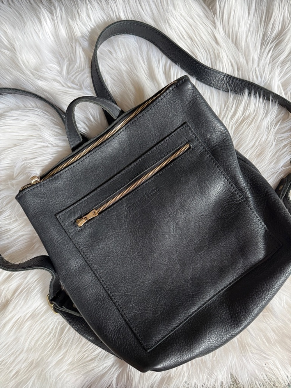 Portland Leather Black Pebbled Leather Backpack